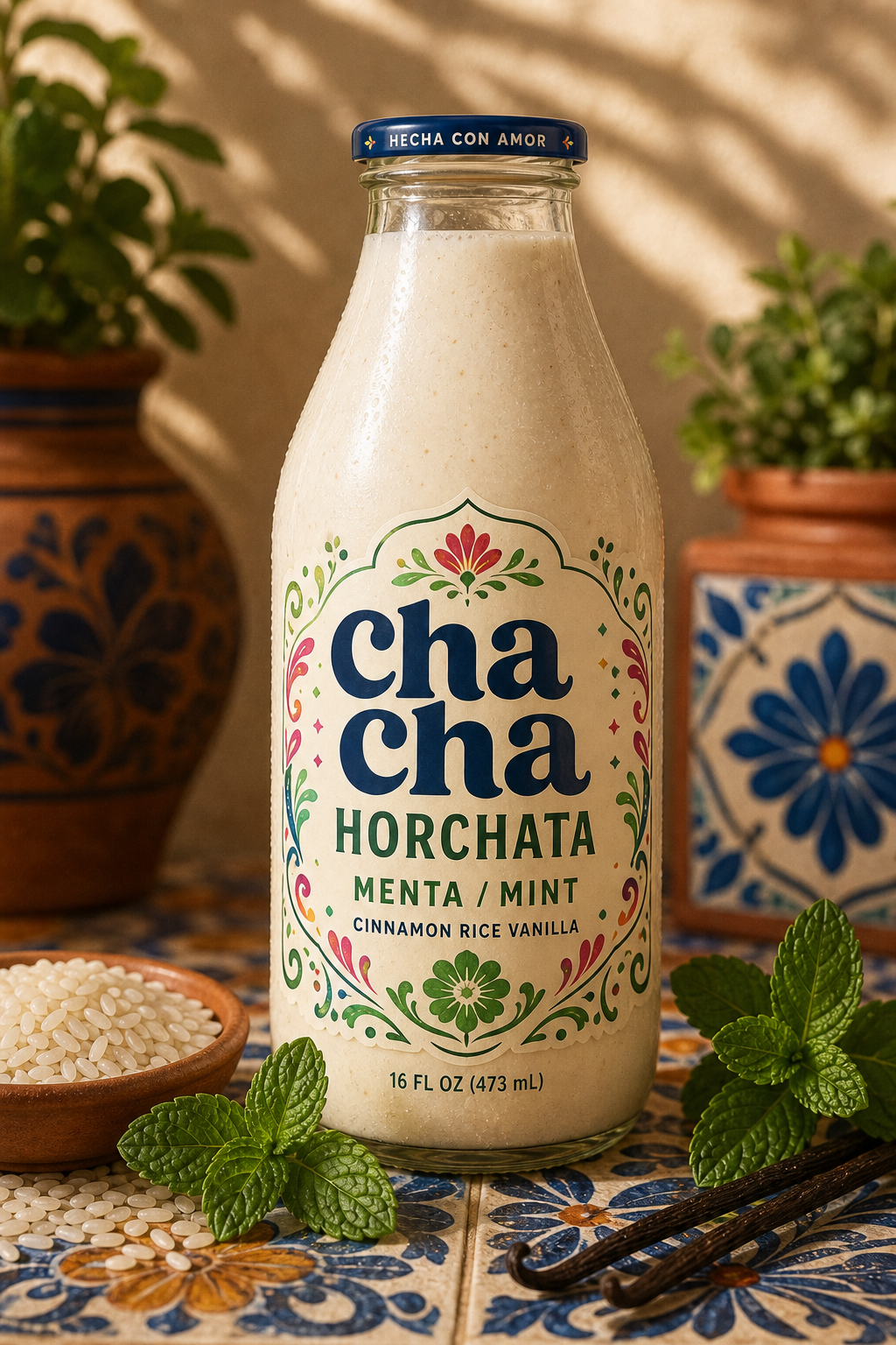 ChaCha Menta mint horchata 16 oz glass bottle